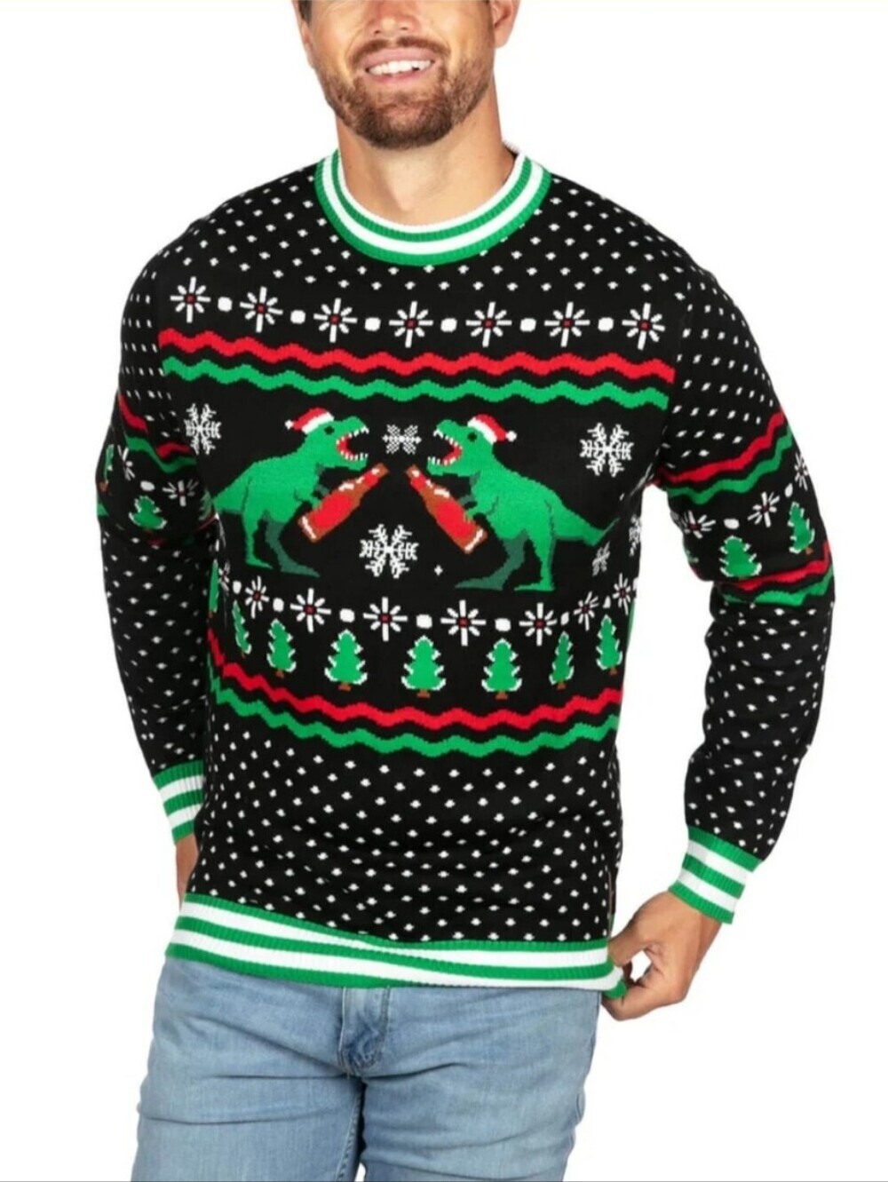 NWT! Tipsy Elves, Men's Dino Mate Ugly Christmas Sweater,Black,Size Med,MSRP $50